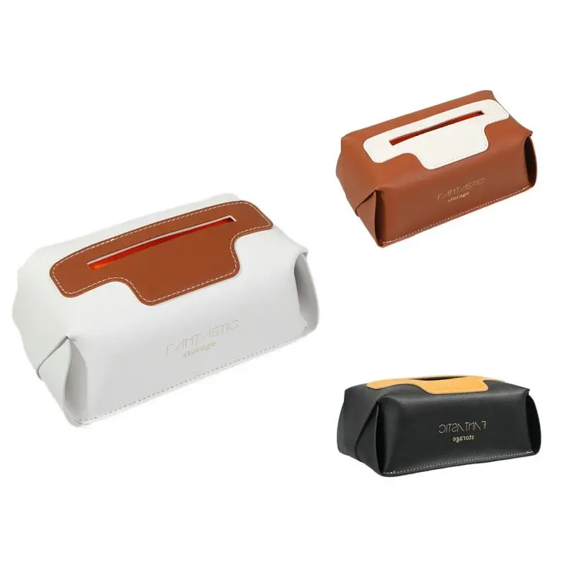 

Car Tissue Box Holder PU Leather Center Console Armrest Napkin Box Sun Visor Backseat Tissue Case Fix Strap Interior Accessories