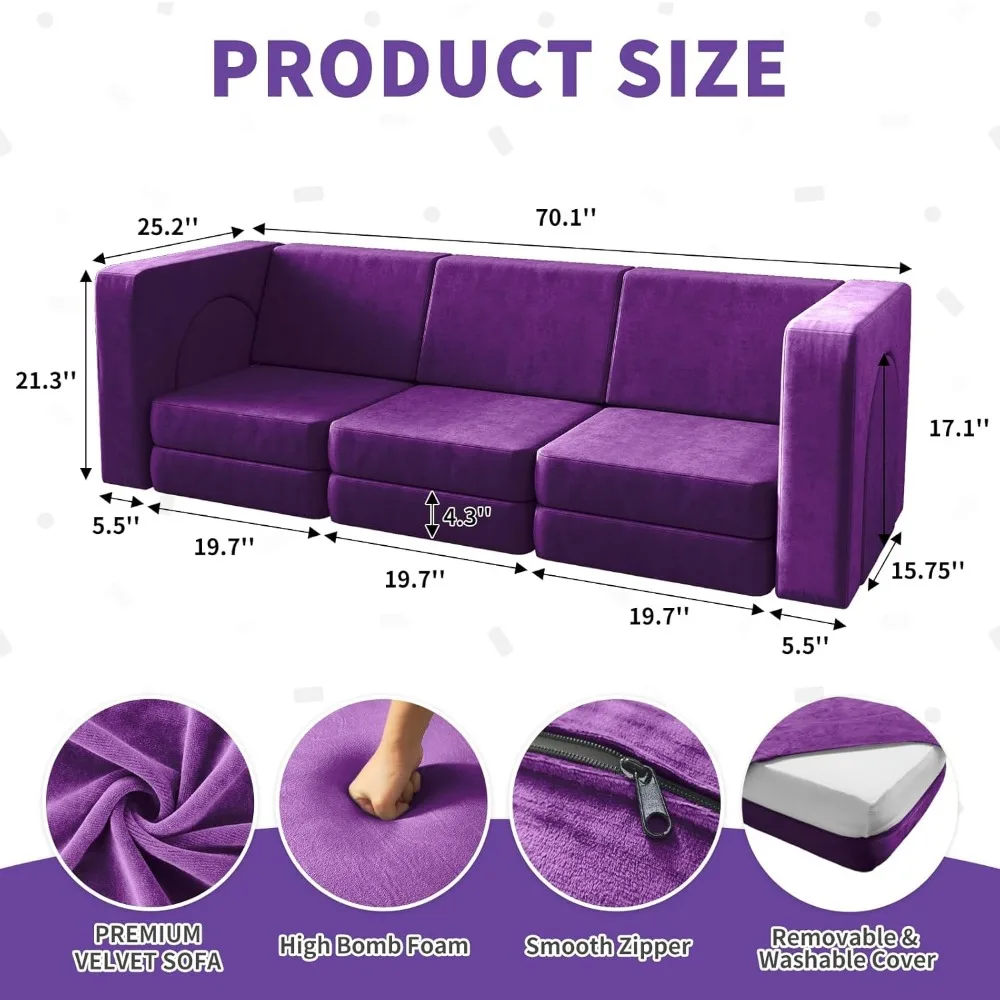 Kids Couch 12PCS,Modular Kids Play Couch for Playroom Bedroom,12 in 1 Multifunctional Kids Sofa for Playing,Creativing,Sleeping 2
