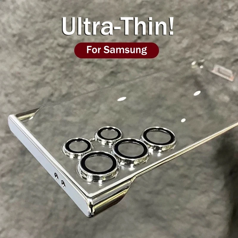 Luxury Plating Frameless Case For Samsung Galaxy S24 S25 Ultra S23 S22 Transparent Camera Lens Protection Shockproof Hard Cover