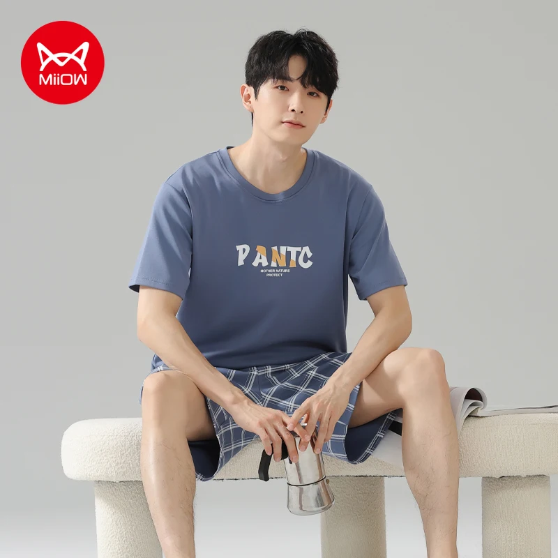 MiiOW KYM-5343 Men's Summer Pajamas Set Short Sleeve Cotton Breathable Plus Size L-3XL