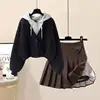 Plush Thickened Casual Long Sleeved Hooded Mini Pleated Skirt Two-piece Set Fashionable Women's Skirt Set 5