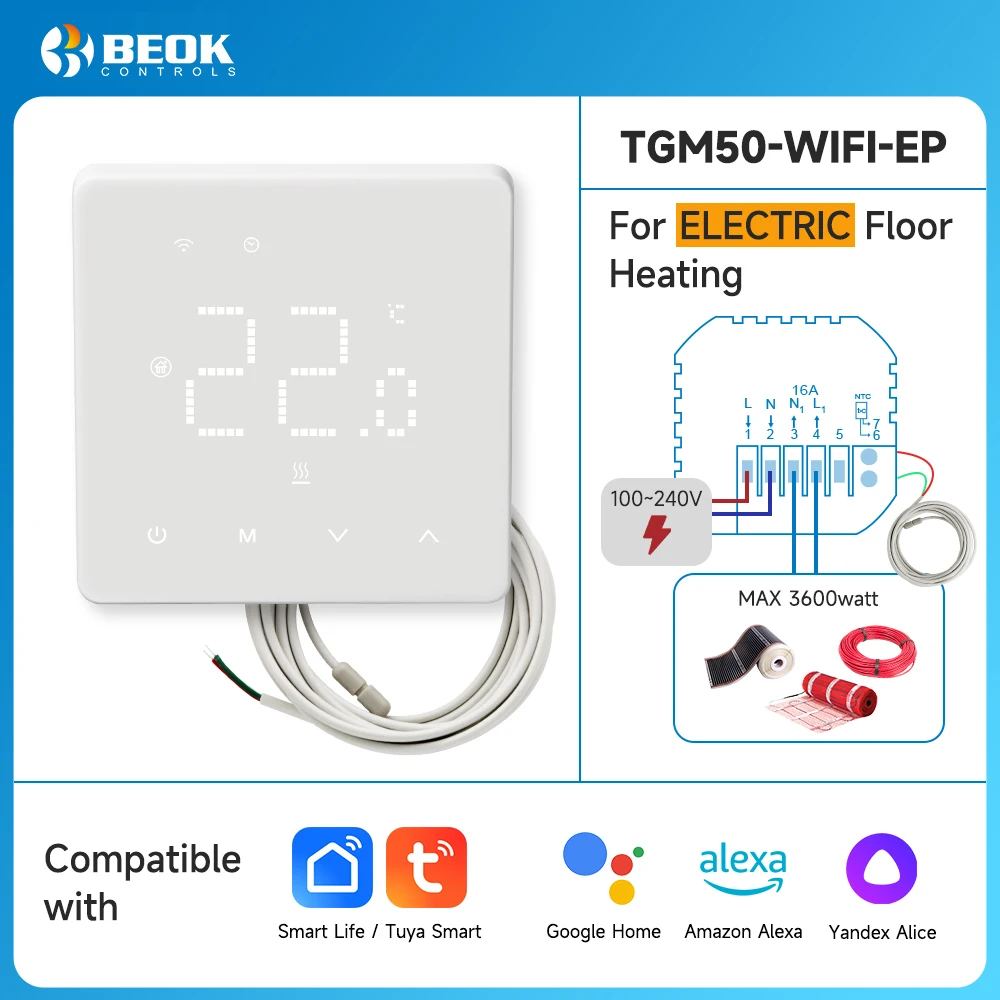 Smart WiFi Thermostat for Floor Heating and Gas Boiler Control, Compatible with Alexa