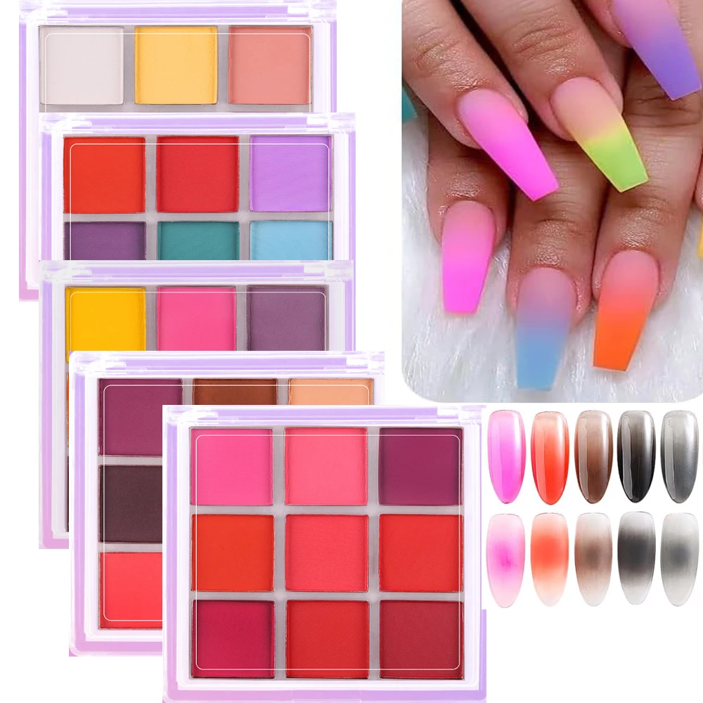 Nail Powder 9-Grid Light Color Gradient Eye Shadow Palette Nail Art Holographic Glitter For Fingernails DIY Art Supplies #9