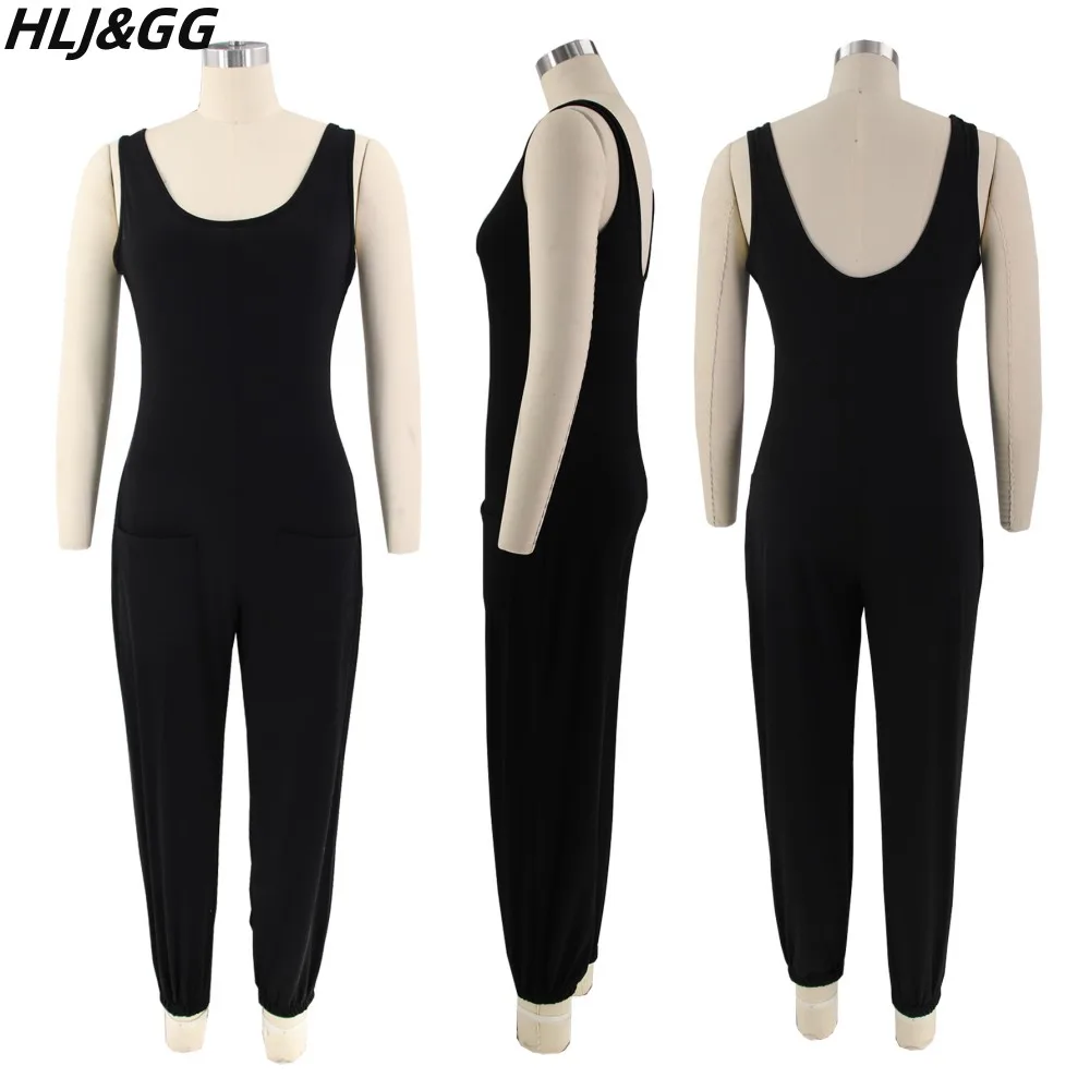 HLJ&GG Casual Solid Color Sporty Jumpsuits Women Strap Slim With Pocket One Piece Palysuits Summer Female Home Clothing Overalls
