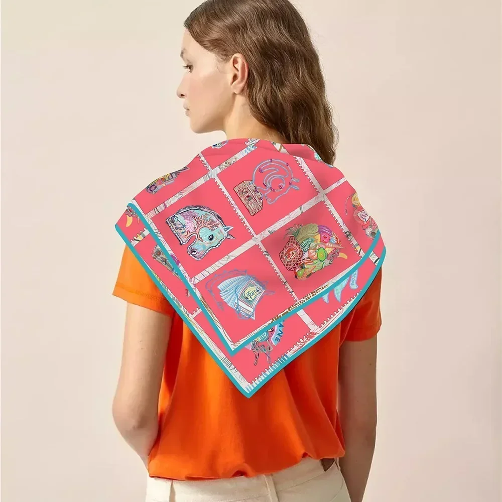 1PC 90Cm Twill Neue Pferd Prisma frauen Dekorative Schal Großen Quadratischen Schal Kopftuch Schal Rahmen Malerei seide Schal Großhandel – Detail 13