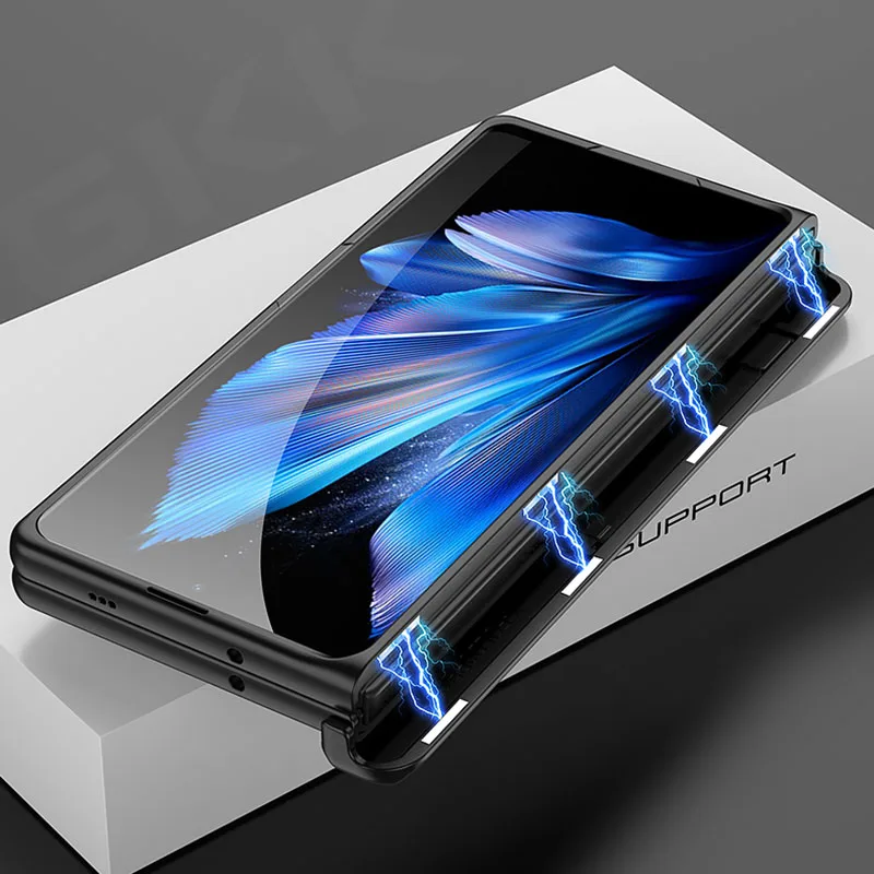 Magnetic Hinge Bracket Case with Outer Screen Glass Protector and Stand