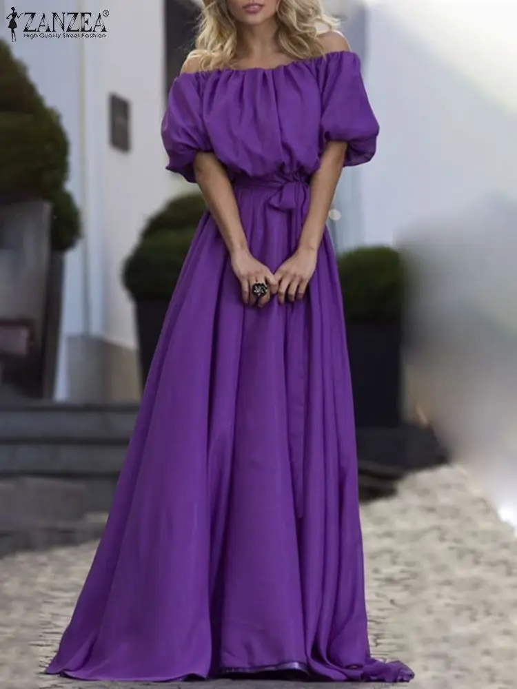 2022 ZANZEA Women Elegant Casual Party Robe Summer Solid Color Dress