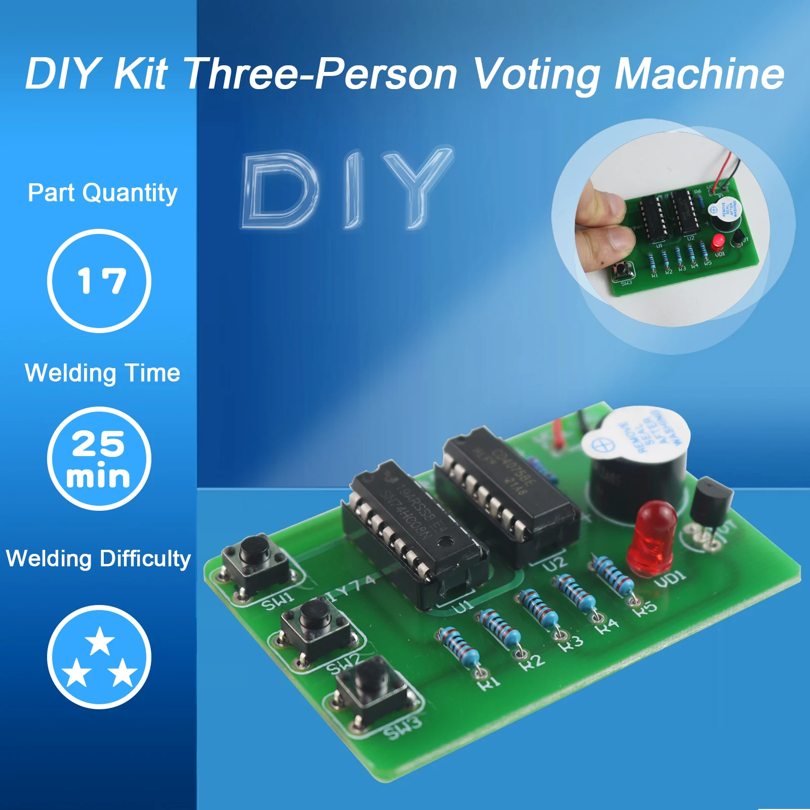 DIY 전자 키트, 전자 원리에 대한 학생 실험실 훈련용, 3 인 투표 기계, 회로 실험실 키트 F