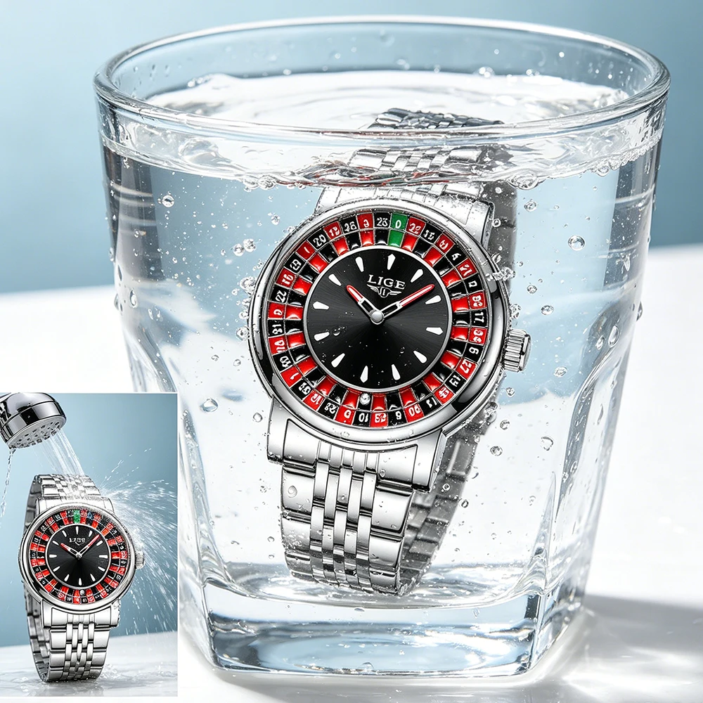 LIGE Men's Fashion Watch with Rotating Dial and Las Vegas Roulette Theme, Waterproof and Luminous