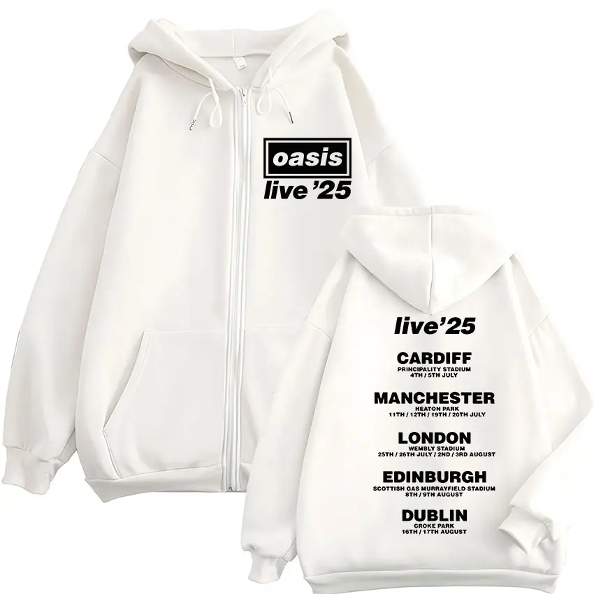 O-Oasis Live 25 Tour 2025 Rock Band Zipper Hoodies Retro Oversized