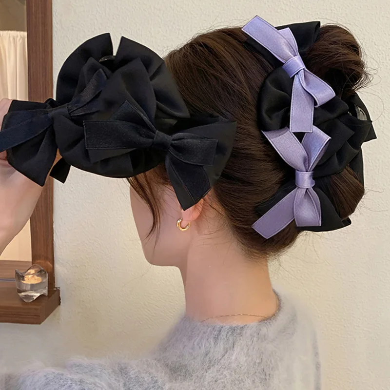 

Elegant Women Black Bow-knot Double Layers Big Hair Claw Fashion Ponytail Hair Clip Girls Heawear Hair Accessories Gifts 2023