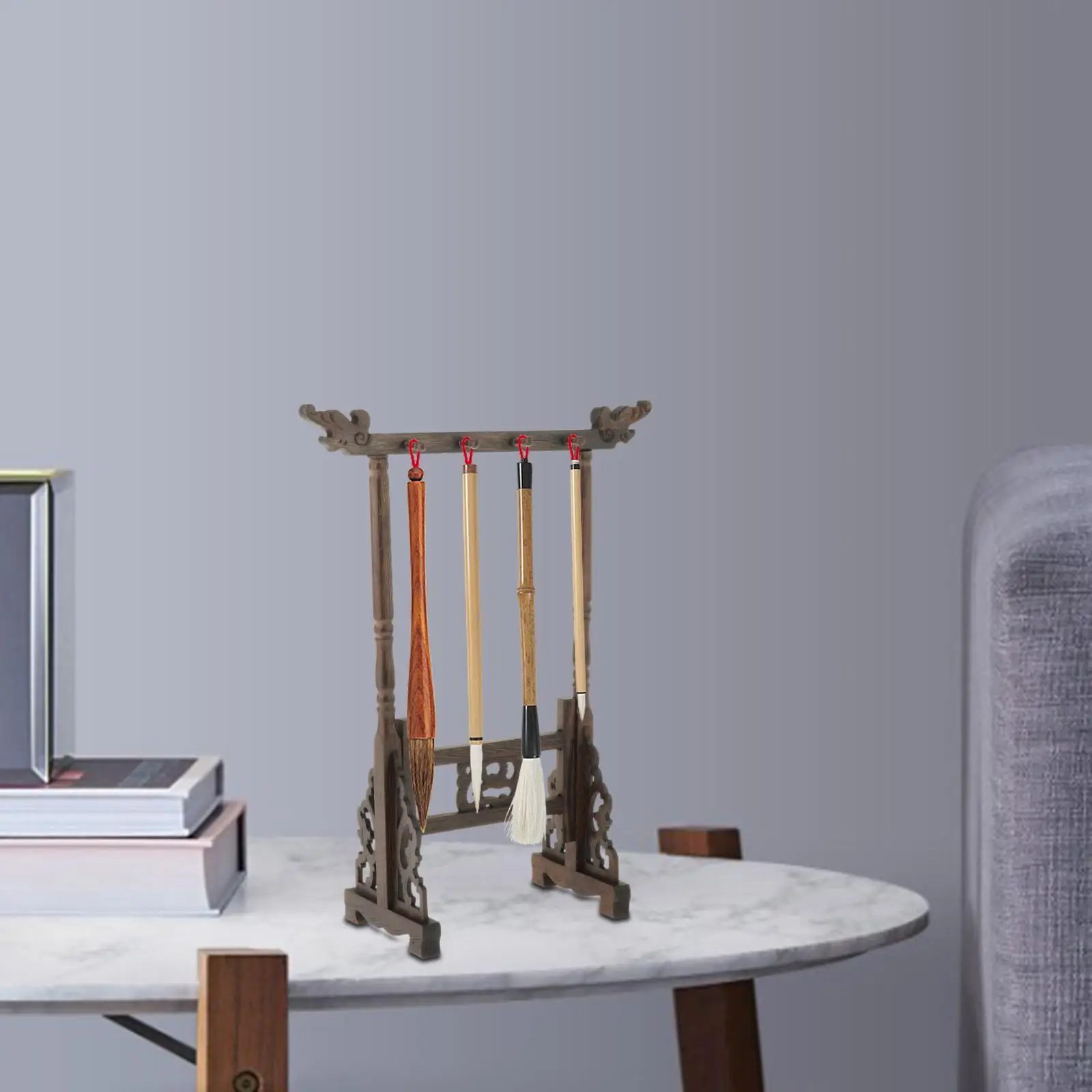 

Chinese Calligraphy Painting Brush Holder Wood Carving Retro Chinese Style Installed Quickly and Easily Handmade 8 Pins Elegant