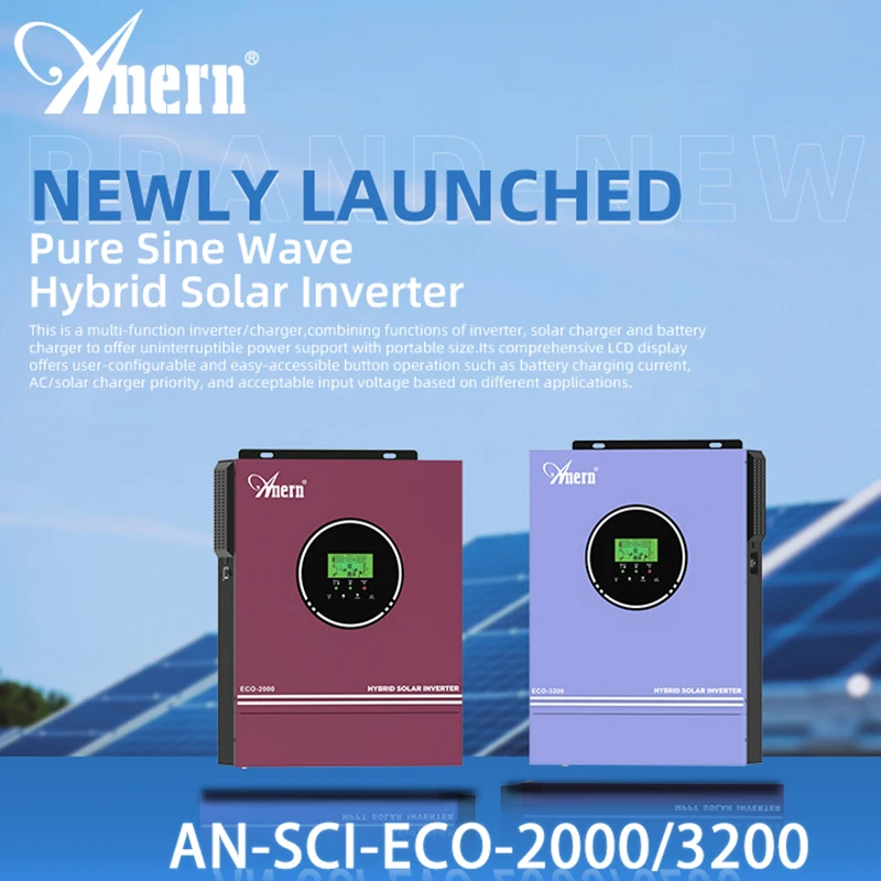Anern 220V/230V/240V 하이브리드 태양광 인버터 1.6KW/3KW 오프 그리드 순수 사인파 12V/24V PV MPPT 충전 컨트롤러 포함 인버터