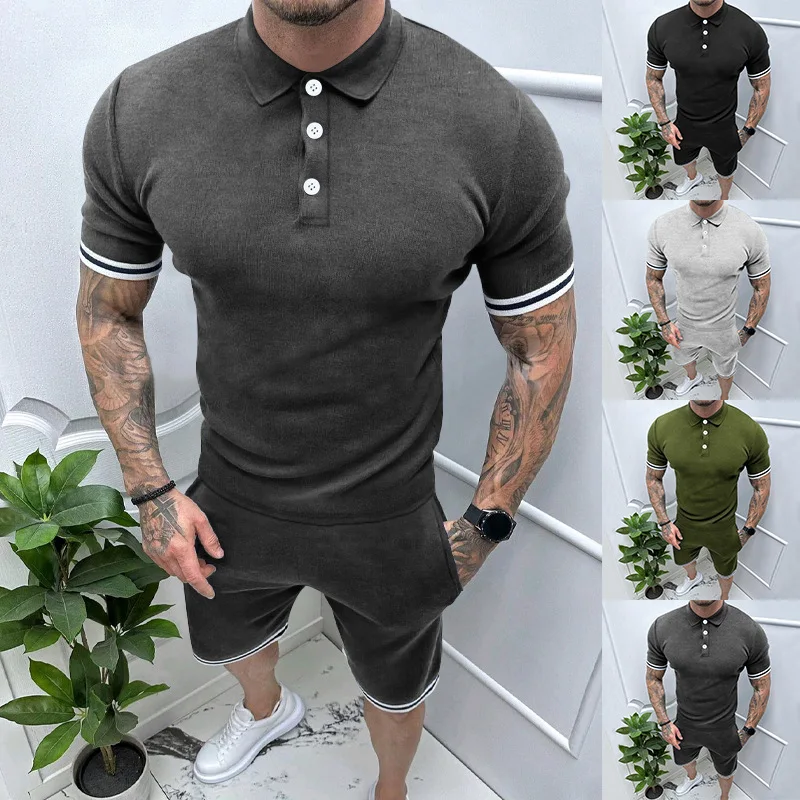 2024 Spring/Summer New Polo Shirt Men's Short sleeved T-shirt Shorts Men's Two piece Sports and Casual Men's Set