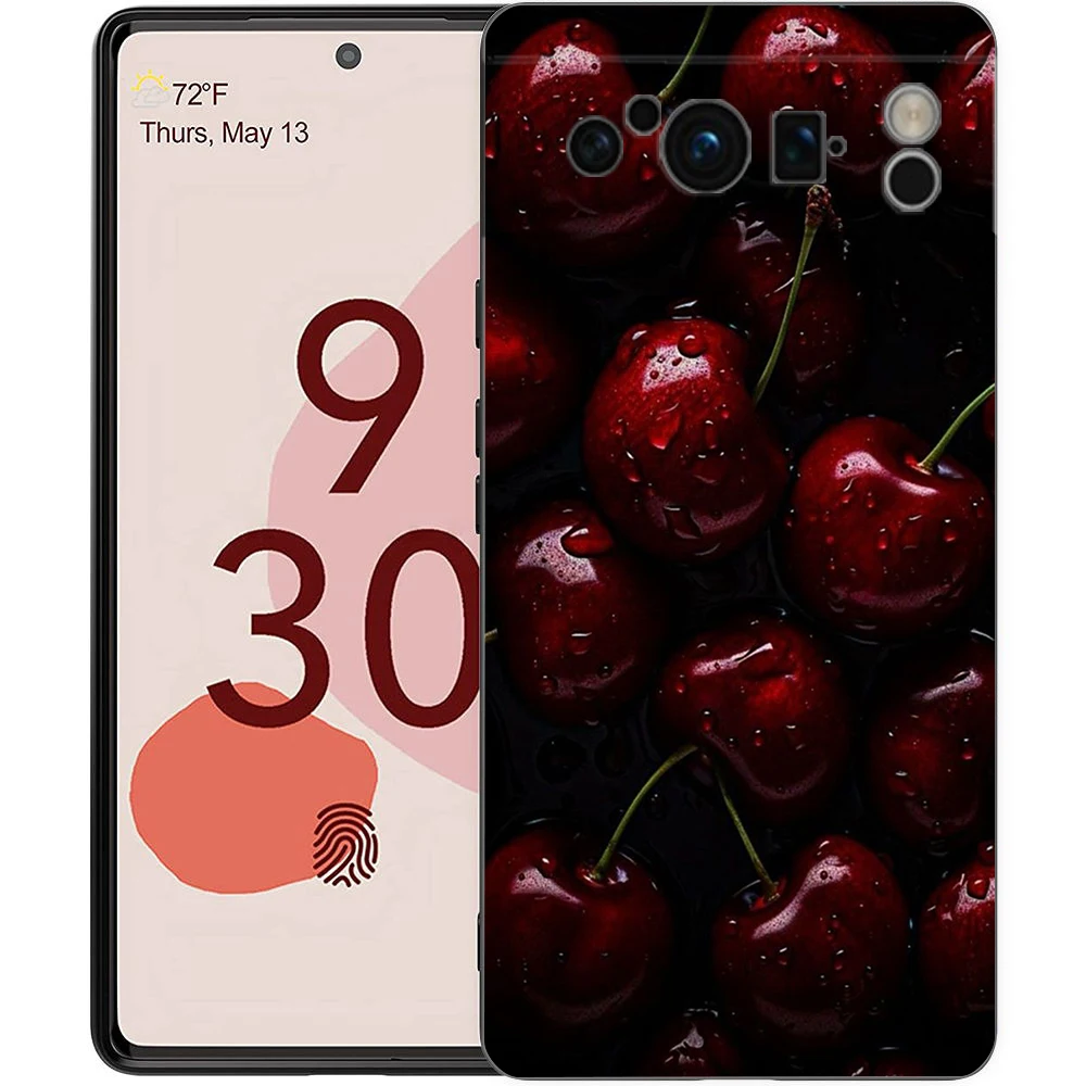 Elegant Red Cherry Shockproof TPU Phone Case - Soft Black Protective Cover