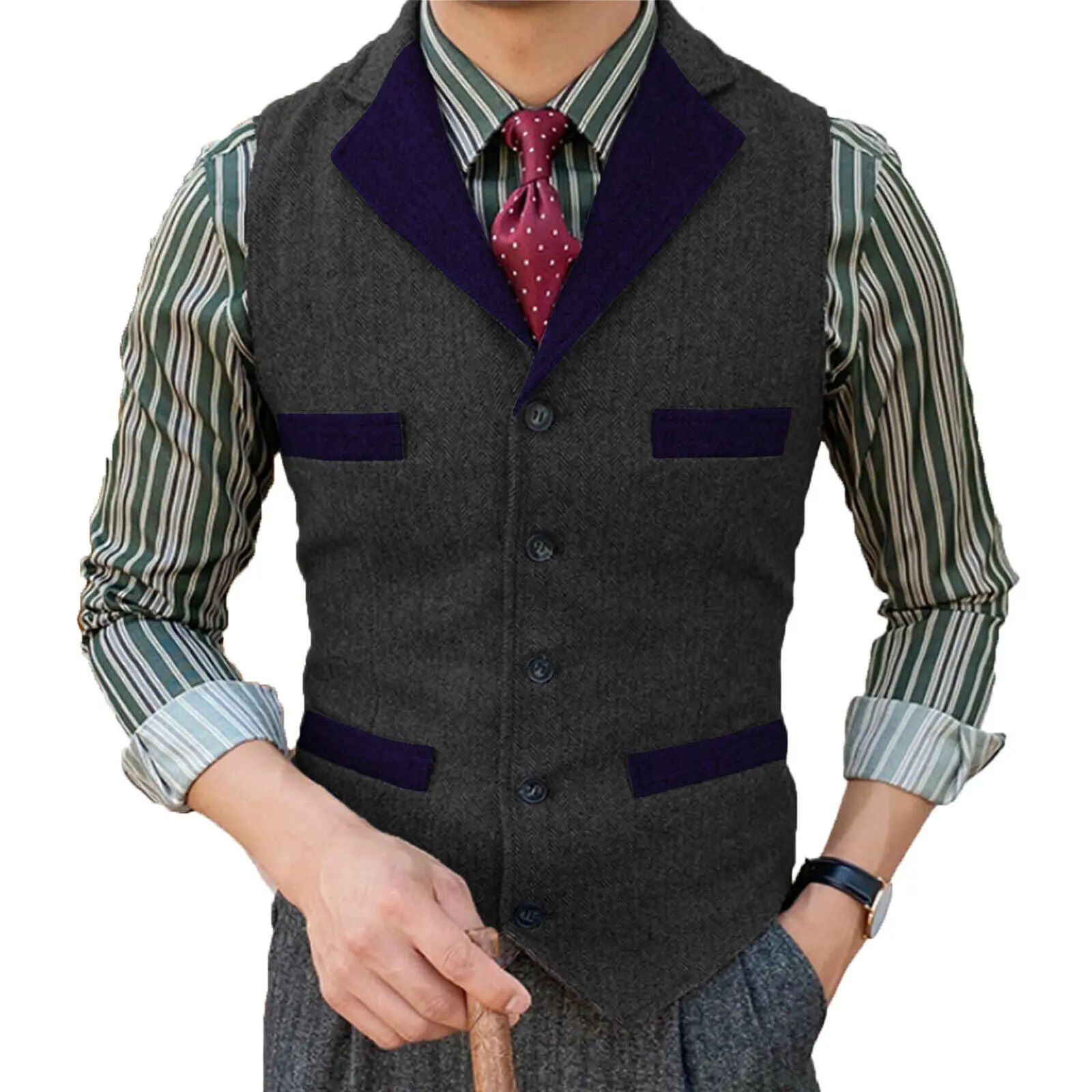 Men's Suit Vest Lapel Sleeveless Jacket Formal Business Groom Wedding Prom Groomsmen  Steampunk