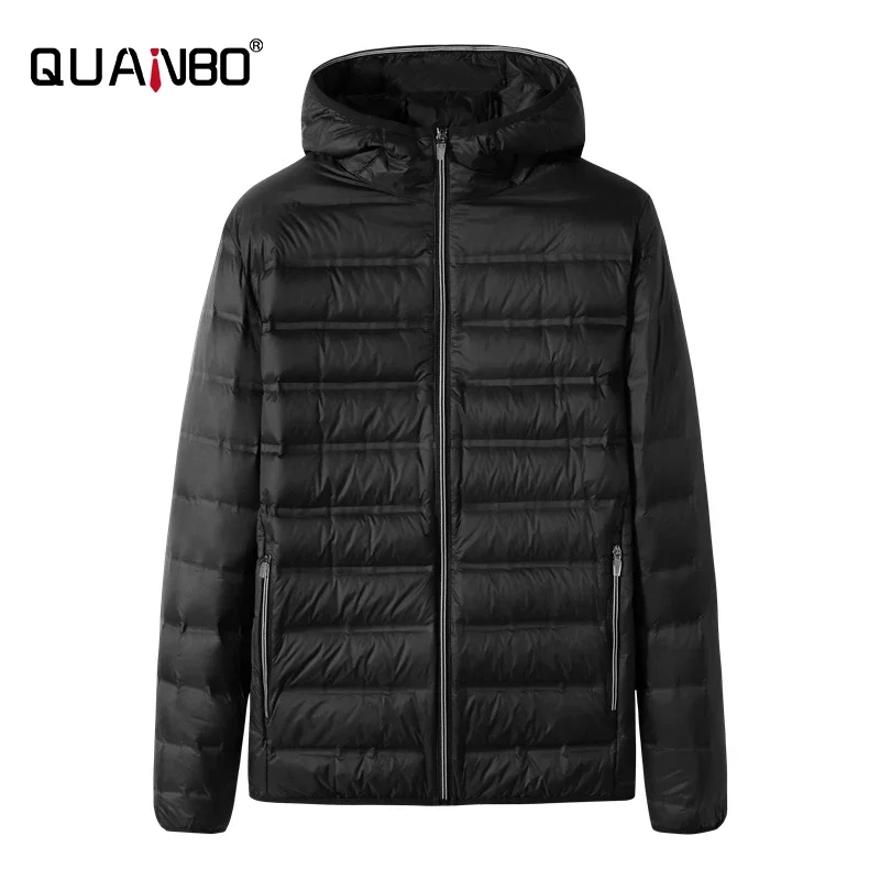 Men Quilted Down Ultralight Winter Coat Hooded Business Casual Regular Puffer Jacket Keep Warm