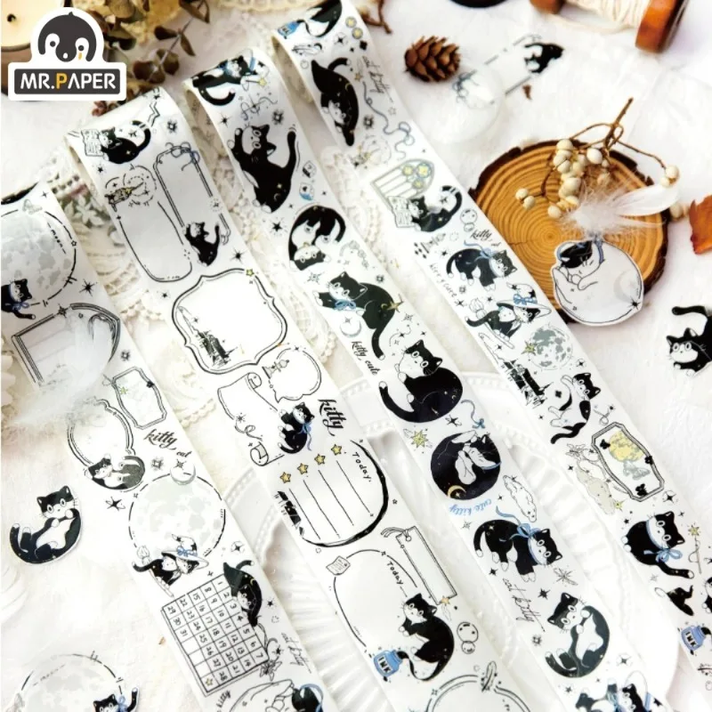

Бумажная лента Mr. Paper в 4 стилях с черно-белыми кошками, богатый узор, украшение «сделай сам», материал для руководства, кавайная наклейка, канцелярские принадлежности