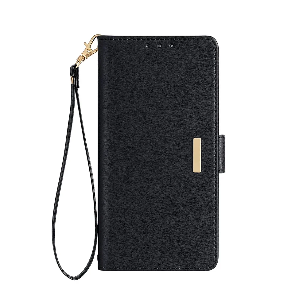 Magnetic Leather Flip Wallet Case with Card Slots and Side Buckle - Shockproof Cover