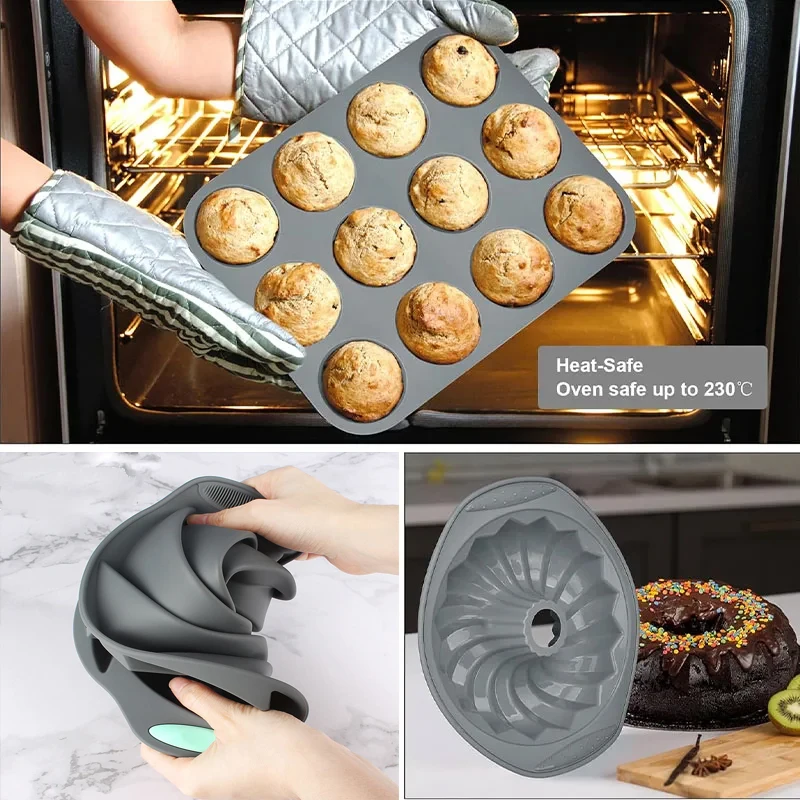 Stampo per muffin in silicone per pane, resistente al calore, teglia da forno, antiaderente, set di teglie per torte, stampo per torta 3D, strumento per pasticceria  15