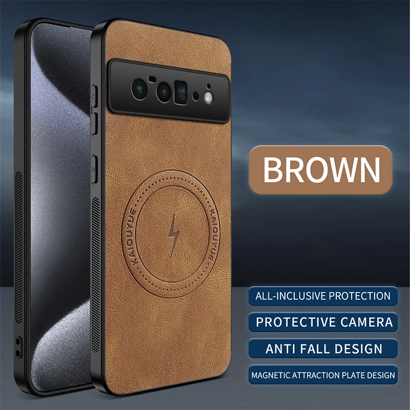 Stylish Leather Shockproof Phone Case with Magnetic Wireless Charging Capability