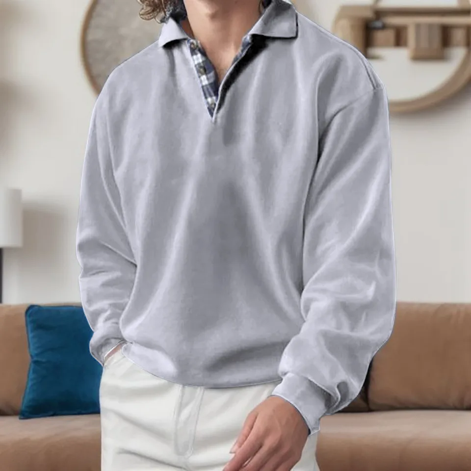 Mens Casual Long Sleeve V Neck Blouse