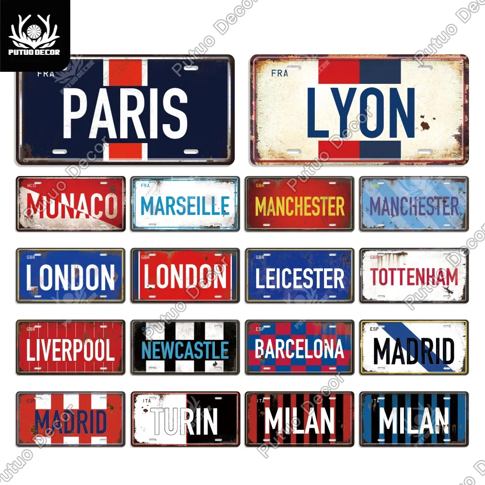 Putuo Decor Famous City Metal Sign Licenses Plate Plaque Vintage Tin Sign for Bar Pub Man Cave Club Wall Decoration