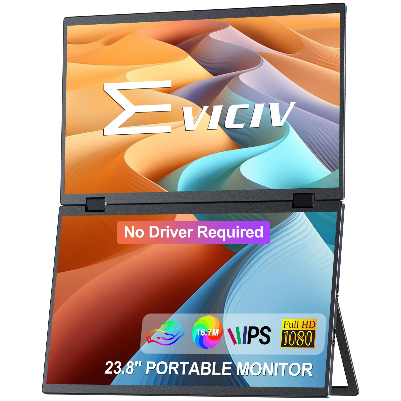 EVICIV Delta 15.6" Dual Portable Monitor for Laptop Screen Extender 1080P HDR 360° Folding Stacked Triple Monitor with Stand