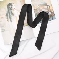 1PC Women Narrow short Scarf 100x4cm Solid Color Chiffon Silk Rubber Black Bag Ribbon Headbands Choker Streamer Lady Accessories 3