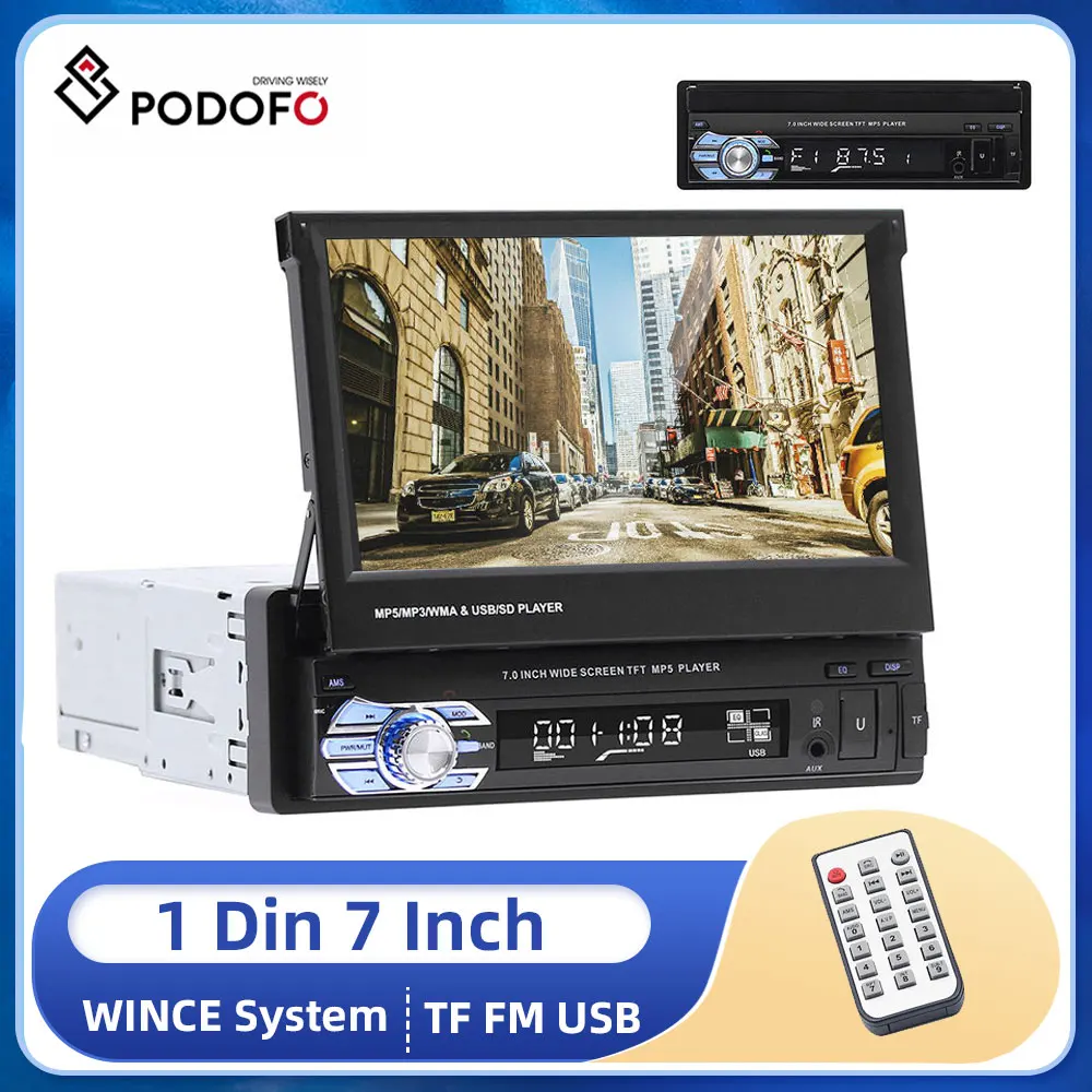 

Podofo Car audio 7"HD Car MP5 Player GPS autoradio 1Din Touch Screen auto Radio Video Stereo Multimedia Bluetooth/FM/MP5/USB/AUX
