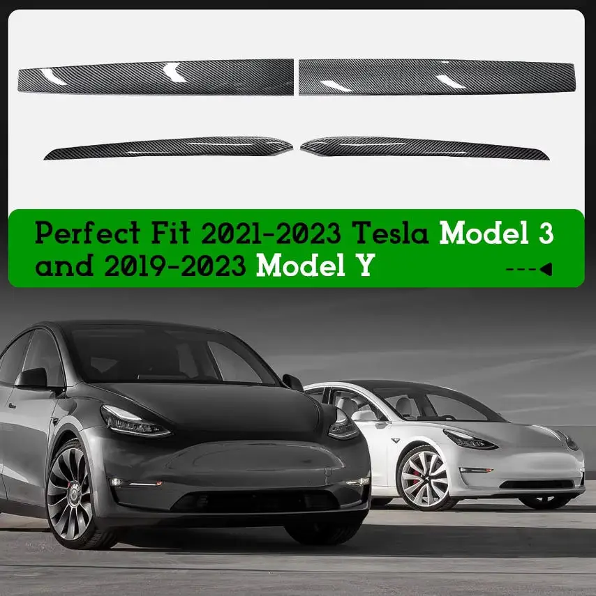 4 Piezas de Cubiertas Protectoras para el Reposabrazos de la Puerta, con Diseño de Fibra de Carbono Brillante, en ABS, para Tesla Model 3 / Model Y 2020-2024