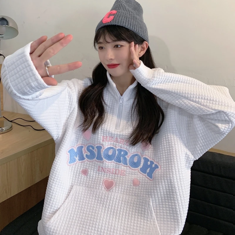 

Женский Свободный свитшот в стиле ретро Ins с буквенным принтом в виде сердца, корейский стиль, женская толстовка в японском стиле Харадзюку, одежда Ulzzang для женщин