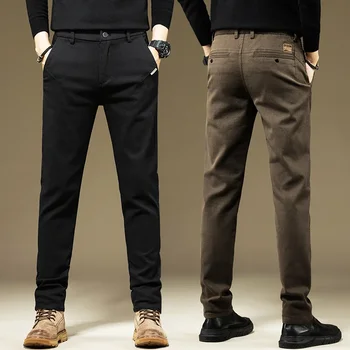 KUBRO Pantaloni da uomo Casual in cotone tinta unita Primavera Autunno Pantaloni da lavoro dritti da lavoro Pantaloni grigi neri alla moda di alta qualità 1