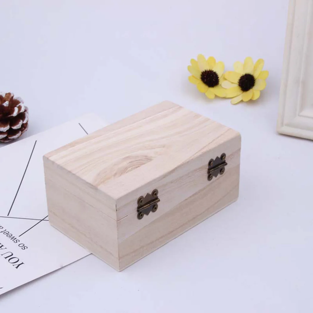 S/M/L Wooden Storage Box Plain Wood + Lid Multifunction Square Hinged Craft Gift Boxes For Home Supply Storage Decorations 5
