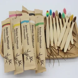 Eco-Friendly Bamboo Toothbrush Set - 10-Pack with Individual Cowhide Wraps (Random Color-10pcs)