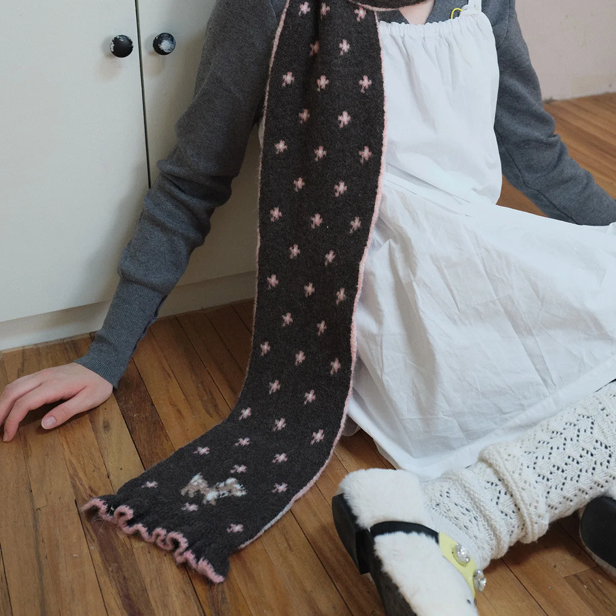 Women's Scarves Korean Cartoon Deer Floral Kawaii Sweet Versatile Cute Scarfs Thicked Warm High-quality Cashmere Knitted Scarfs - 4