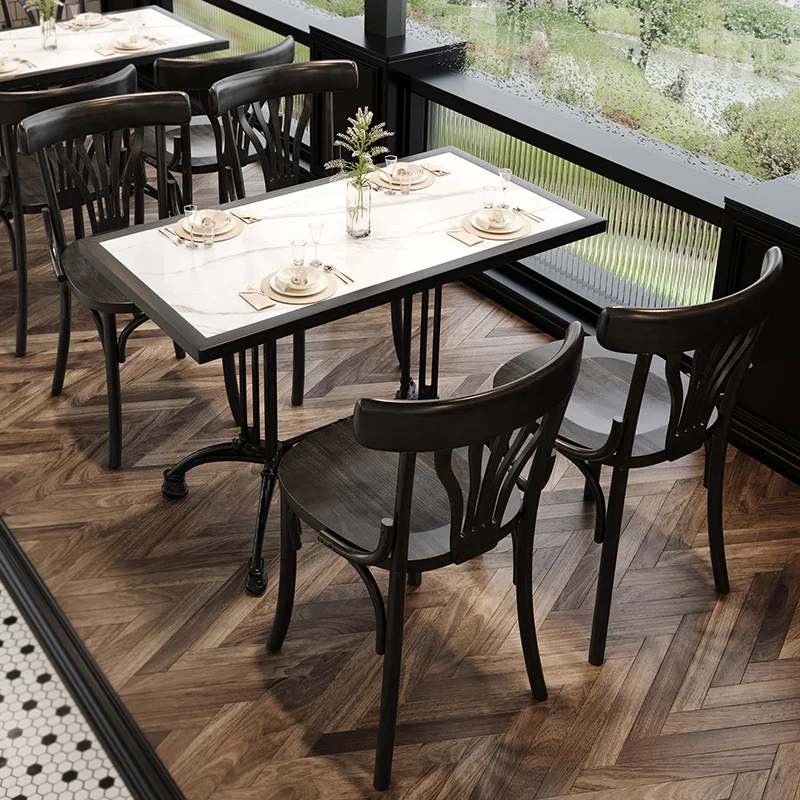 (10) Retro Dining Table Dessert Shop Table Cafe Solid Wood Chair Combination