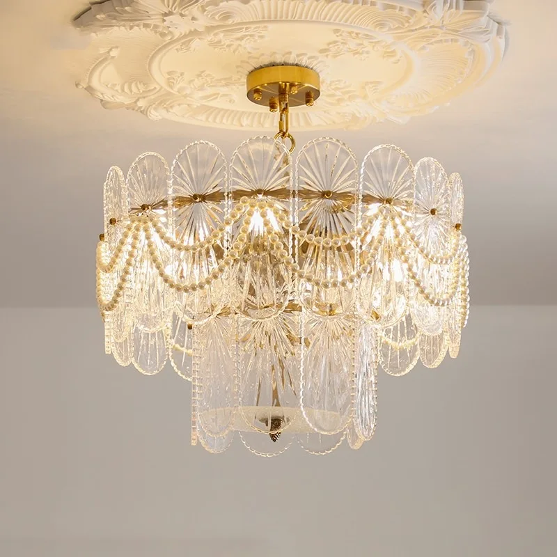 All copper American retro chandelier, modern light luxury French Italian European light luxury living room, bedroom, dining room