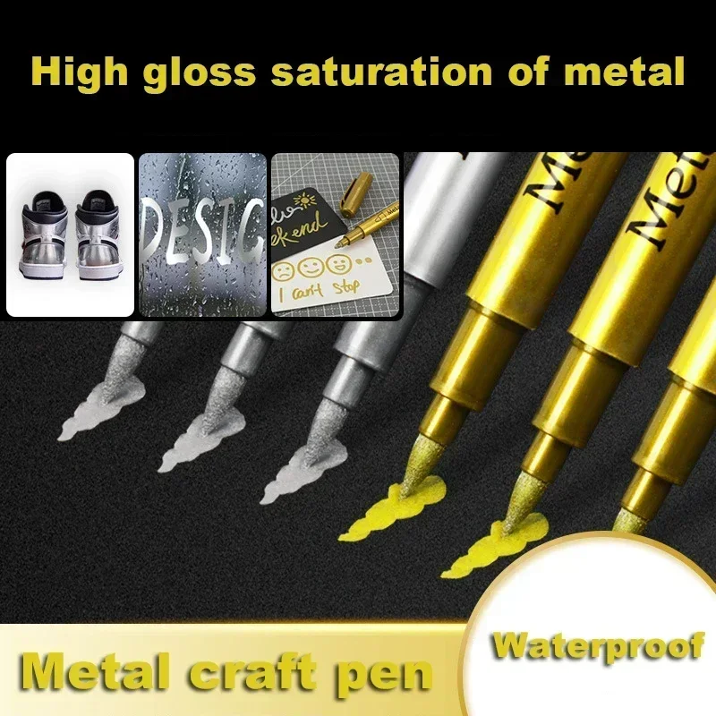Paint Marker Pen 6Pcs Brush Metallic Gold Silver Color Permanent For Manga Crafts Scrapbooking Stationery Supplies