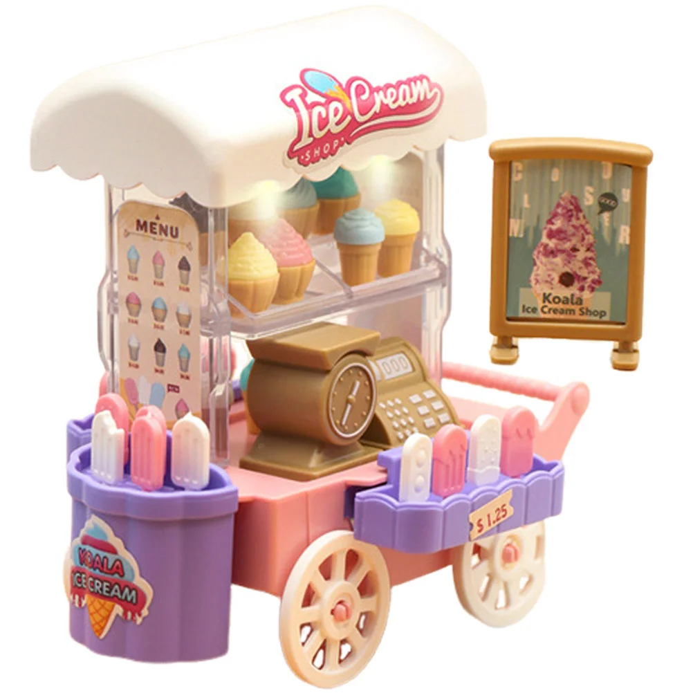 1 Set of Ice Cream Cart Kids Pretend Play Realistic Ice Cream Cart Toy Set Truck Toy