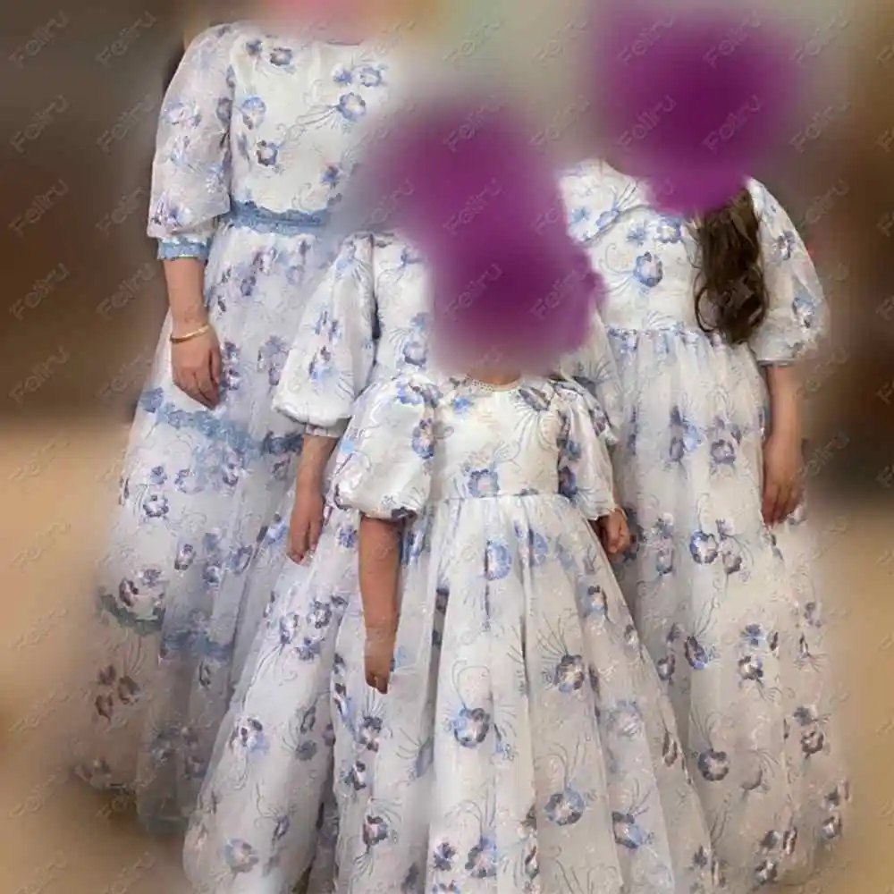 

Unique Embroidery Flower Girl Dresses For Wedding Lace Pricness GIrl Dresses Puffy Balloon/Bulb Sleeve First Communion Girl Gown