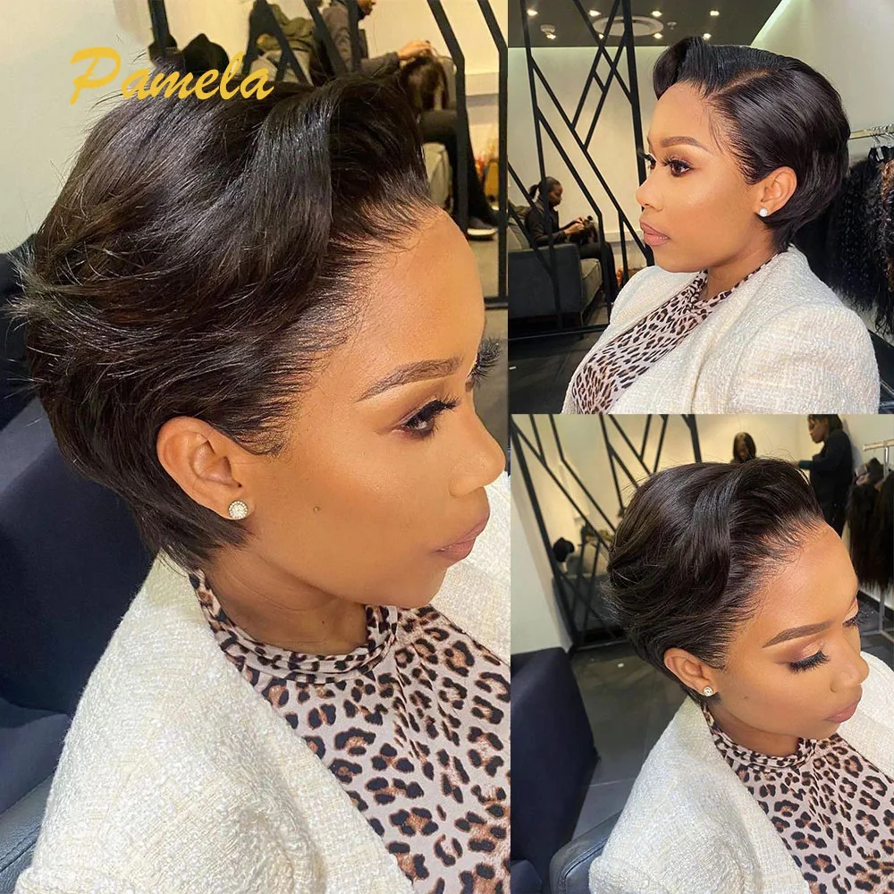 Brazilian Short Straight Bob Lace Frontal Wig For Women Pixie Cut 13x4 Transparent Lace Frontal Human Natural Hair Wig