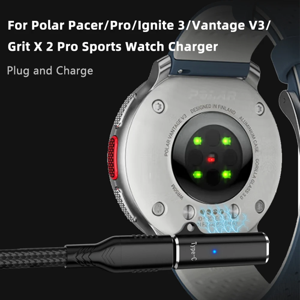 마그네틱 USB C 충전 어댑터 커넥터 Ignite 3/Vantage V3/Grit X 2 Pro 용 Polar Pacer/Pro 용 시계 충전기 전력 변환기