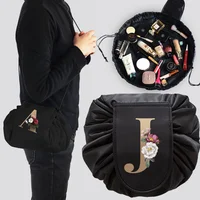 Women Drawstring Cosmetic Bag Organizer Travel Toiletry Storage Shoulder Bag MakeUp Pouch Large Capacity Beauty Case Gold Series 1