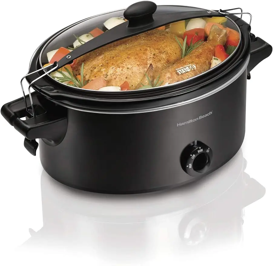 Hamilton Beach Portable 7 Quart Programmable Slow Cooker with Three Temperature Settings, Lid Latch Strap for Easy Travel, Dishwasher Safe Crock