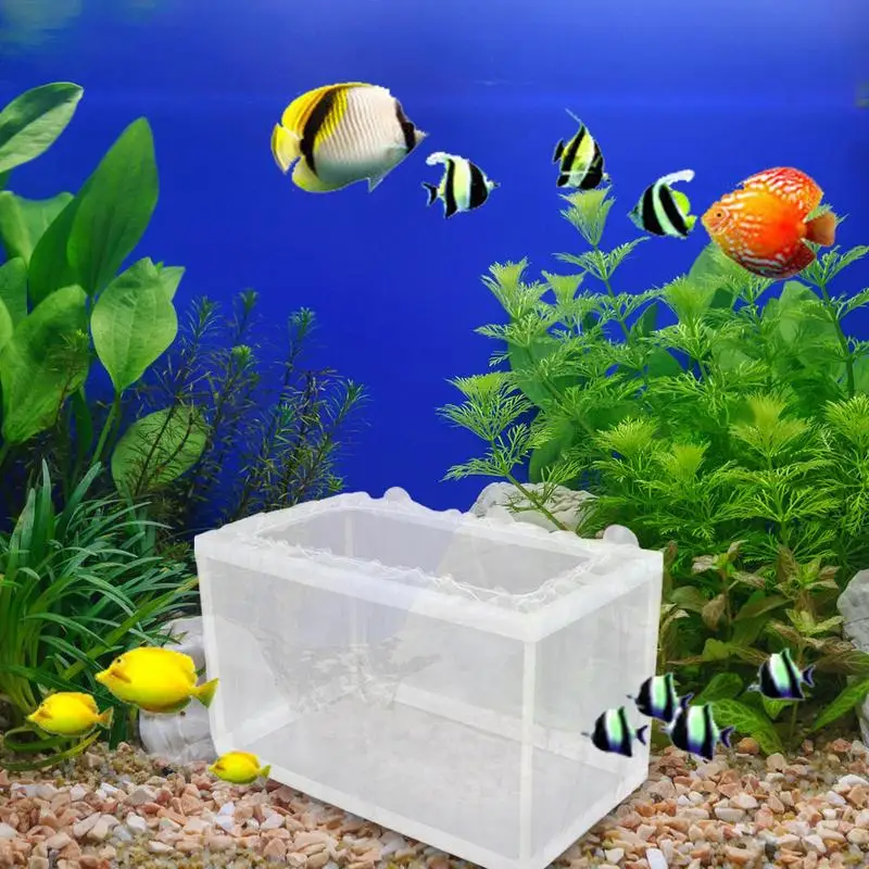 Aquarium Breeder Box Mesh Box Fish Breeding Tanks Fry Hatchery Juvenile Separation Net with Suction Cups for Guppy