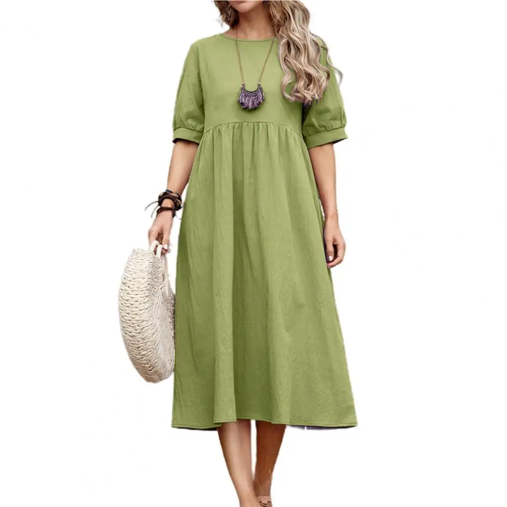 Dress Women Summer O-Neck Cotton Stripe Retro main image 1