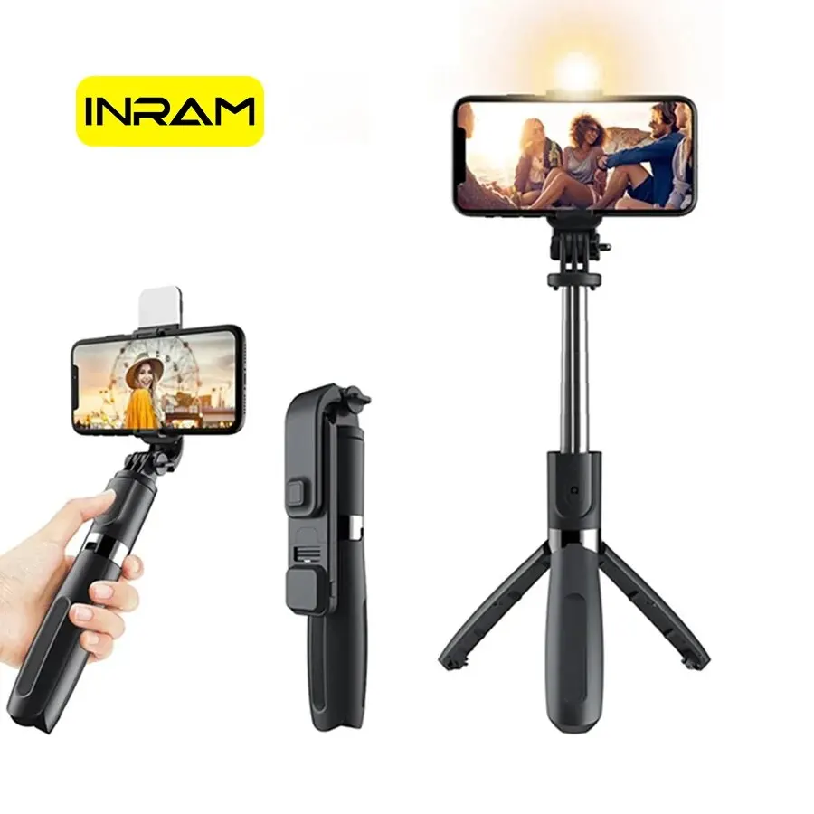 INRAM-L02s Wireless Bluetooth Handheld Gimbal Stabilizer Mobile Phone Selfie Stick Tripod with Fill Light Shutter for iPhone 14