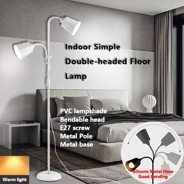 220V Simple Living Room Floor Lamp Lamps Cap Adjustable Direction PVC Lampshade Bedroom Three Color Temperature LED Lights
