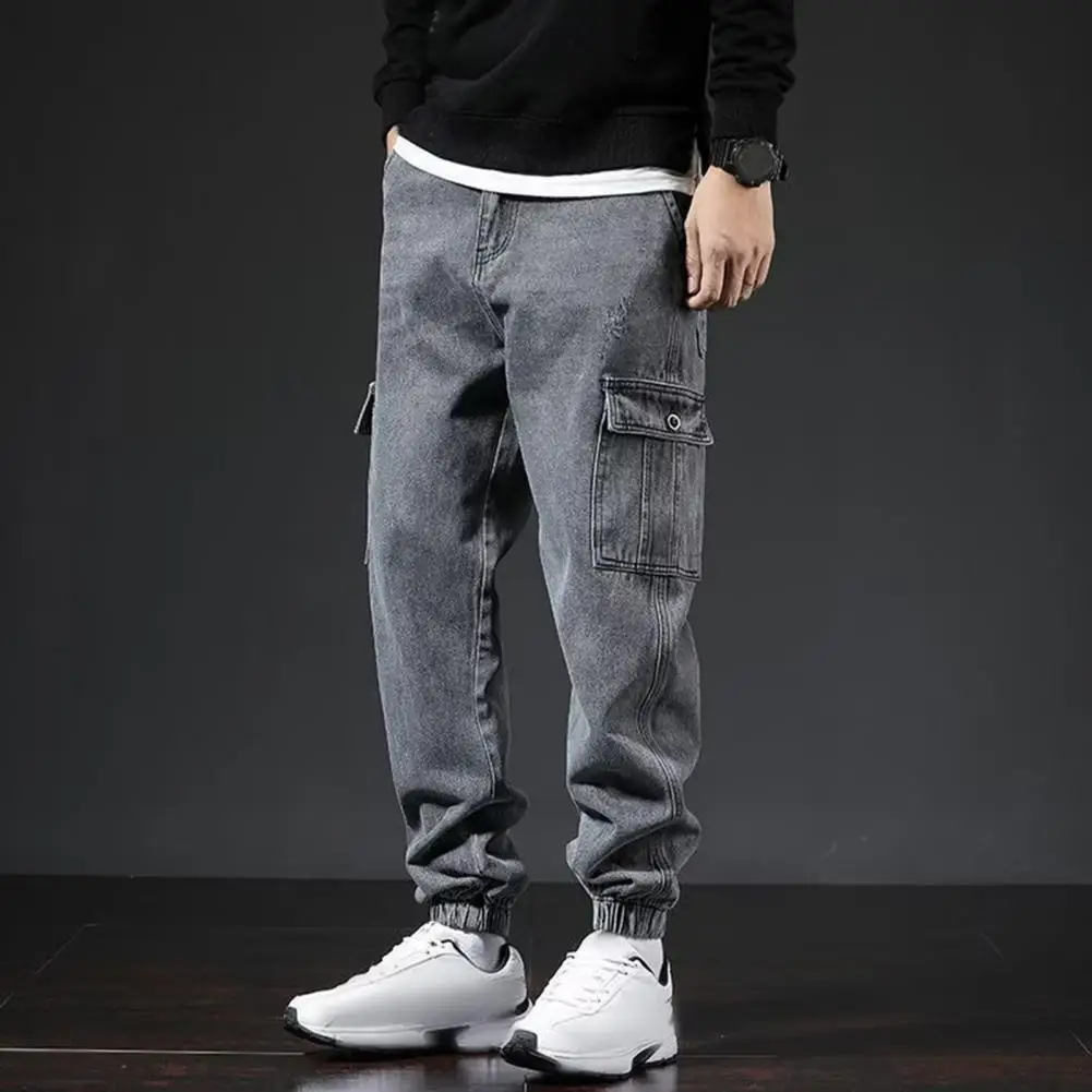

Multi-pocket Pants Breathable Men Trousers Retro Streetwear Men's Cargo Pants with Ankle-banded Elastic Multi for Comfortable